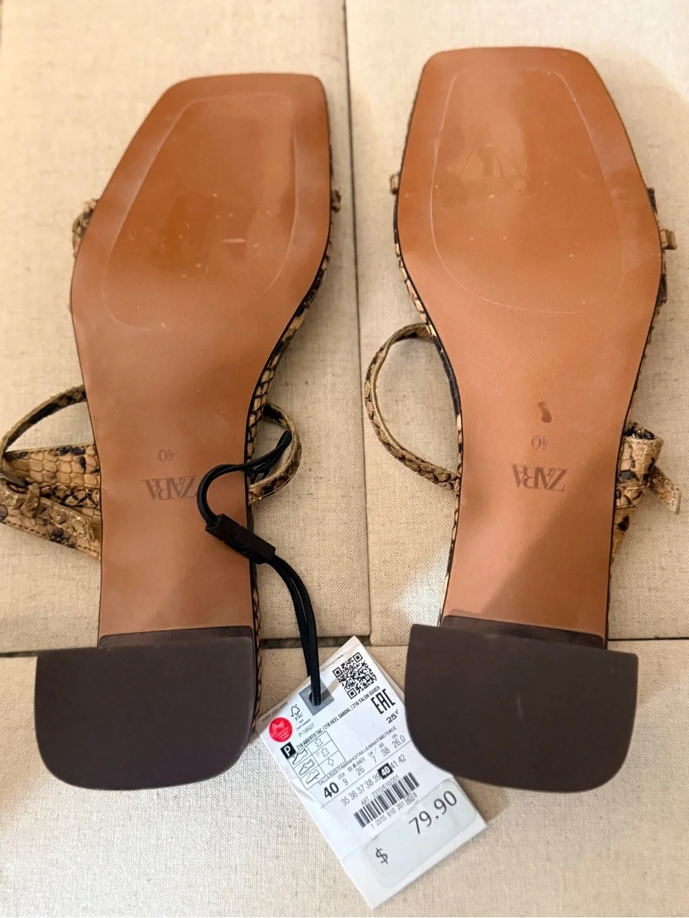 Zara Brown Snake-Print Strappy Heeled Mules sz 40 NWT